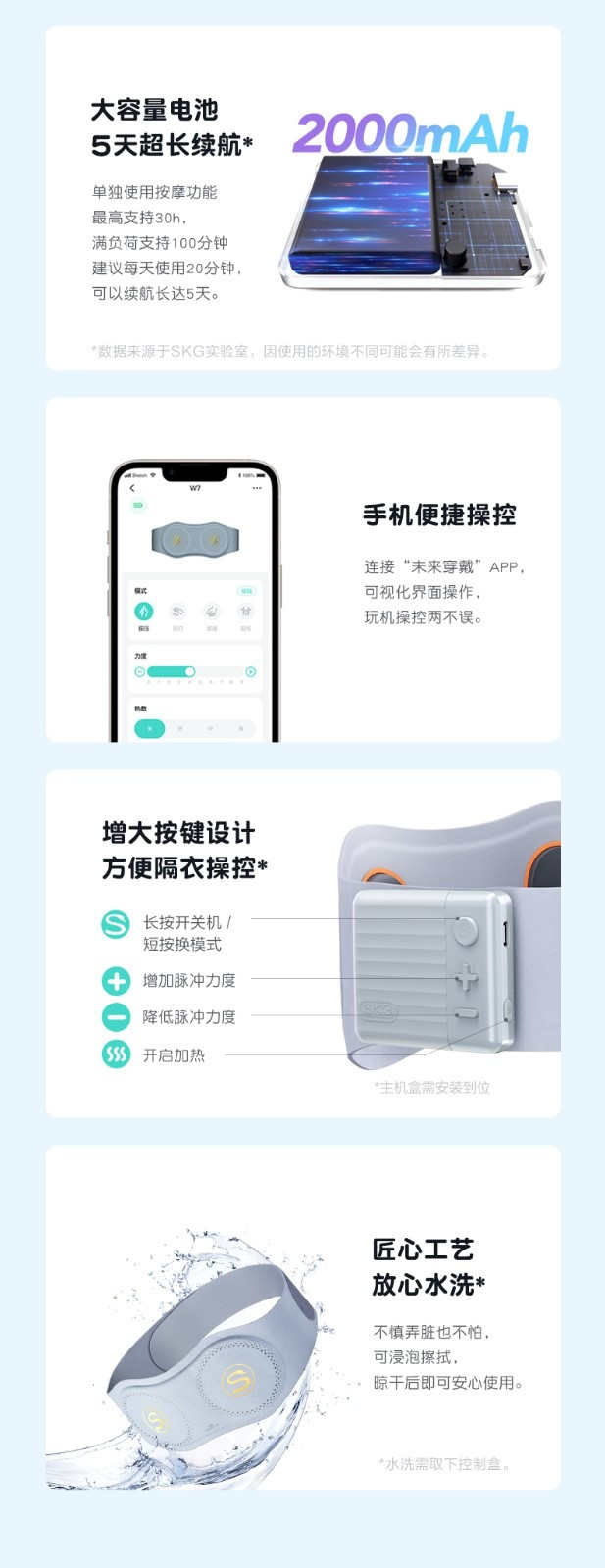 SKG 腰部按摩器W7 智能按摩腰带 热敷腰部按摩仪 多功能揉捏 腰椎按摩器