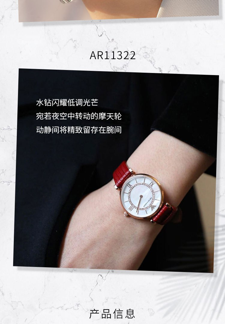 阿玛尼/ARMANI 阿玛尼(Emporio Armani) 摩天轮钢质表带欧美表女士时尚休闲石英腕表 AR1908