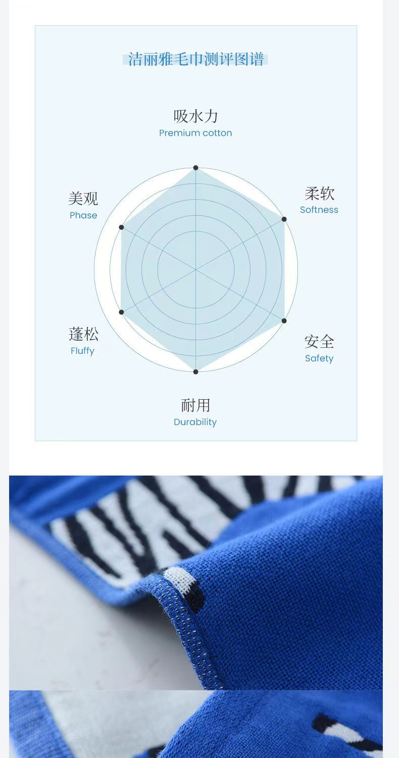洁丽雅纯棉纱布毛巾 舒适亲肤透气柔软 斑马动物洗脸毛巾 三条装MQ