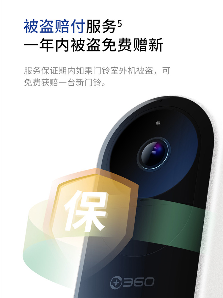 360 可视门铃2K智能门铃电子猫眼 无线wifi 300W超清夜视 5 Pro