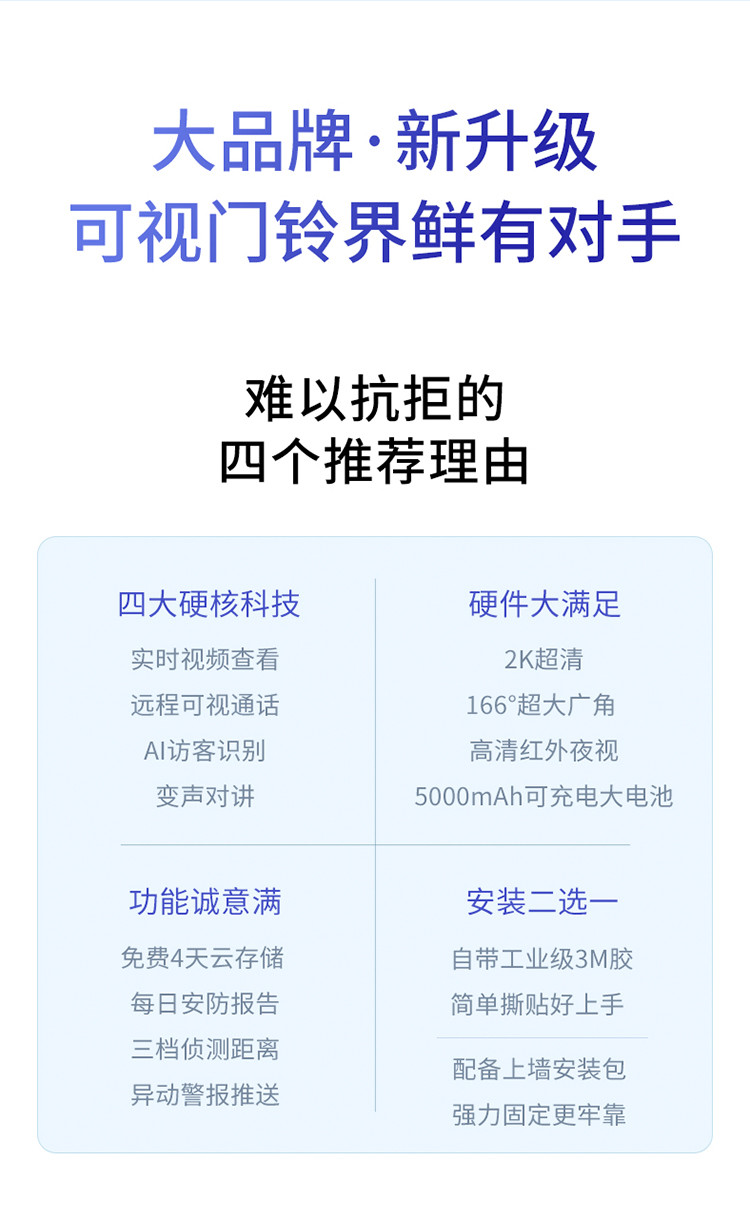 360 可视门铃2K智能门铃电子猫眼 无线wifi 300W超清夜视 5 Pro