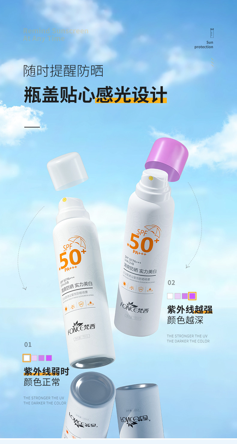 FONCE梵西-兰白莹亮防晒喷雾SPF50+防水耐汗持久 150ml