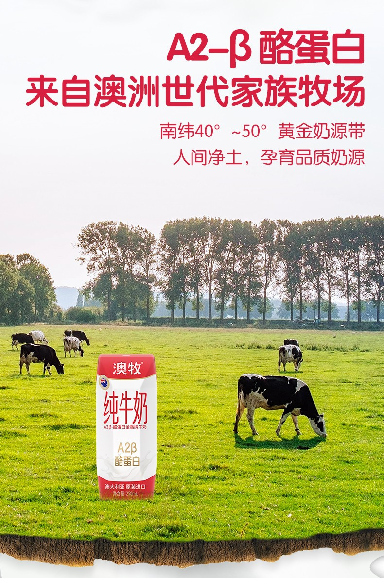 澳牧 进口A2 β-酪蛋白纯牛奶 250ml*10