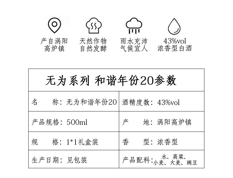 高炉家 无为和谐年份20年43度白酒  1瓶*500ML