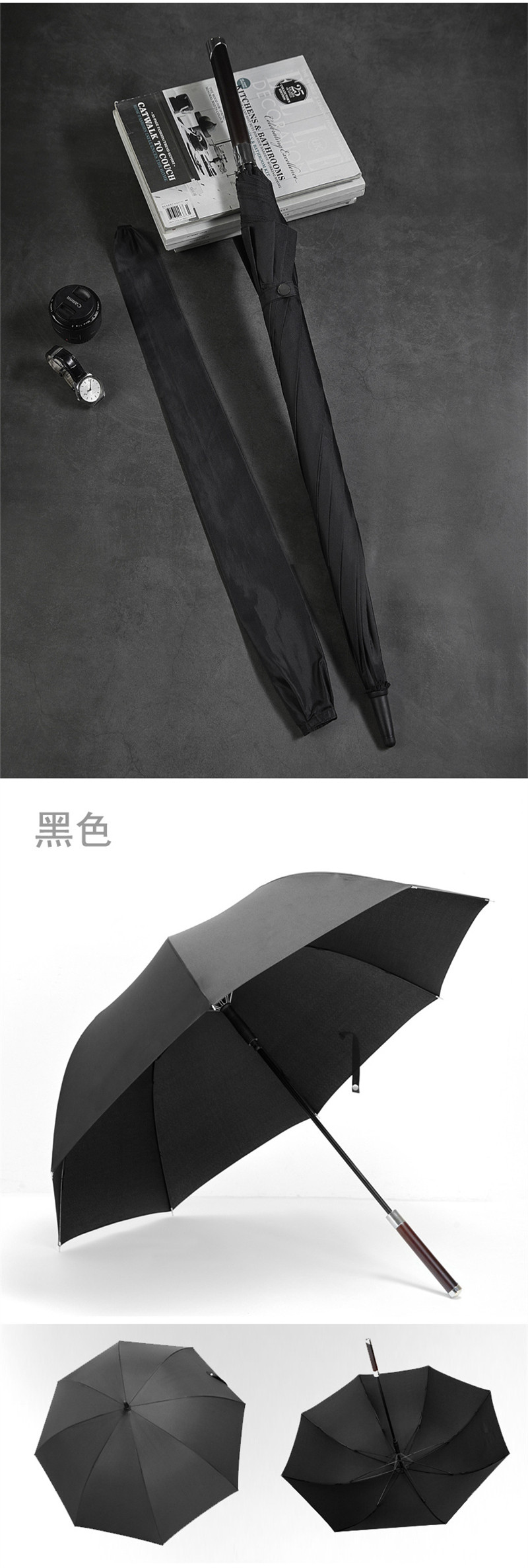 洛港 绅士雨伞直柄长伞男士个性创意大号双人自动长柄直杆伞女复古/个