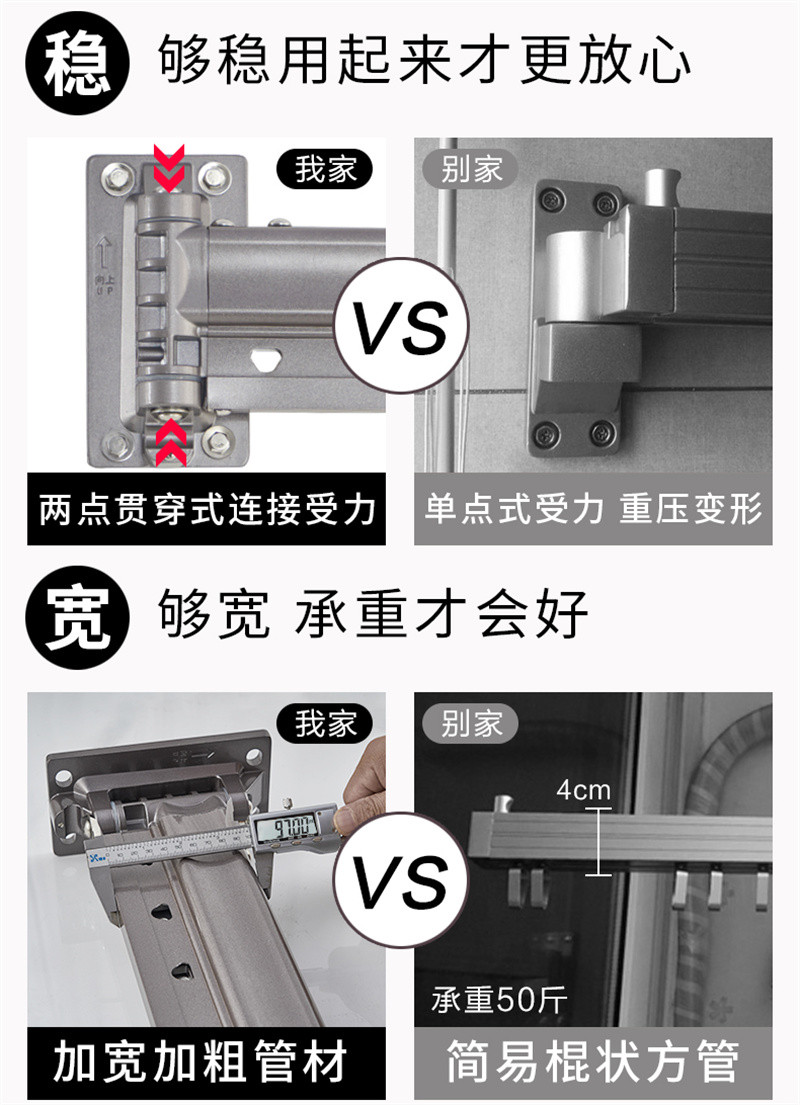 洛港  阳台户外伸缩晾衣架加粗折叠室内隐形飘窗被子架小户型壁挂/个 1个