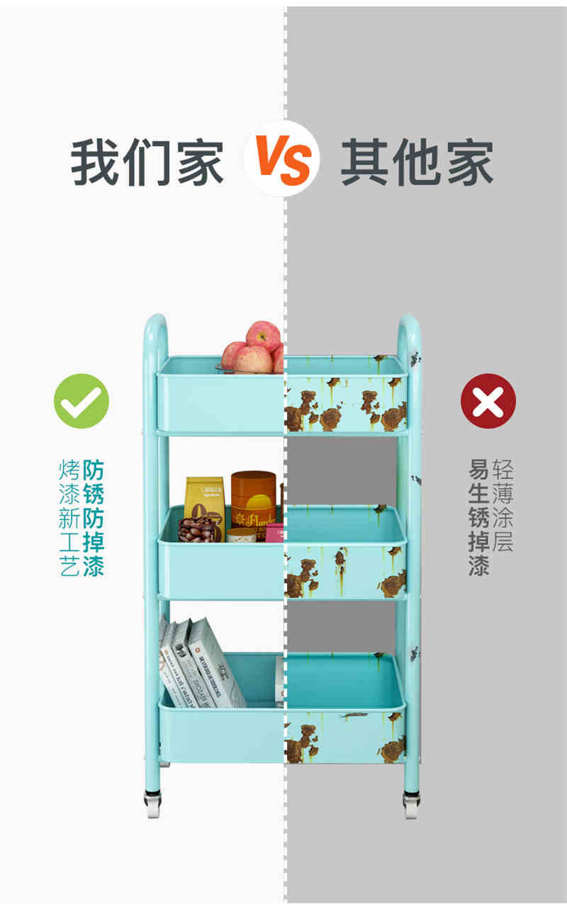 洛港 小推车置物架落地厨房浴室移动零食卫生间多层卧室床头收纳储物架