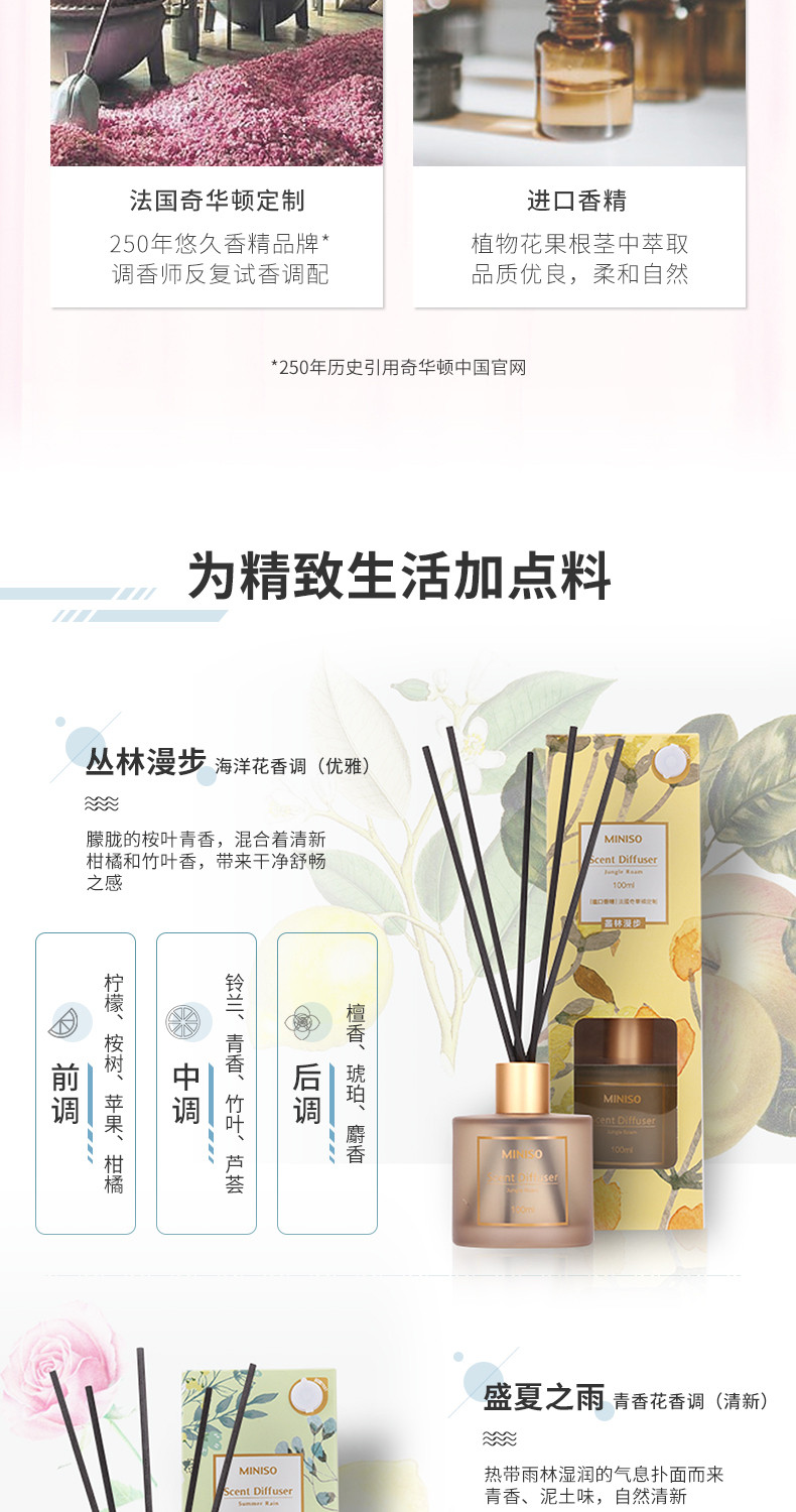 名创优品/MINISO无火香薰50ml北欧风系列磨砂圆瓶香薰净l化空气清新剂家用室内持久精油厕所卧室