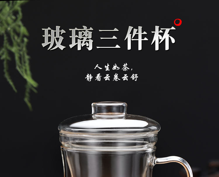 初石 加厚耐热玻璃杯带把带盖过滤茶水分离家用泡茶杯男女式办公水杯子