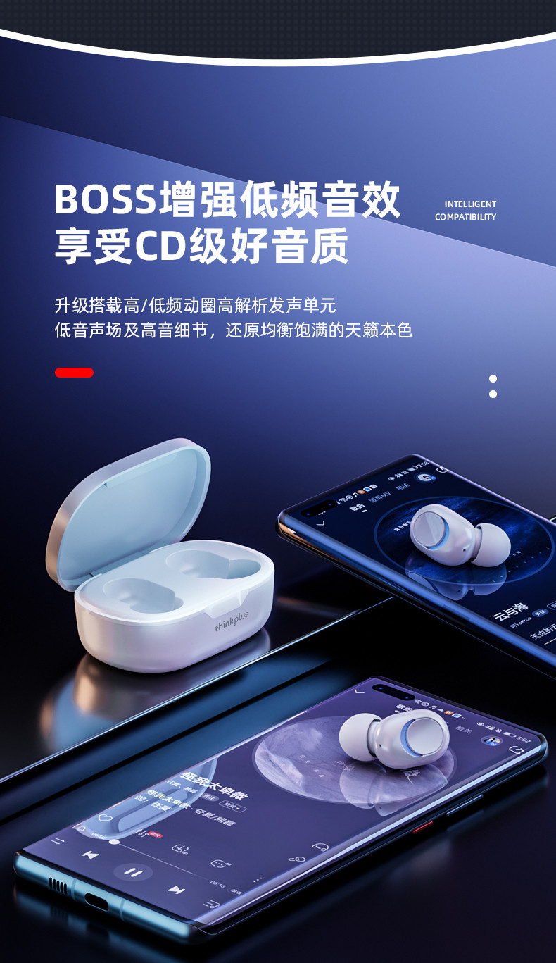 联想/Lenovo 联想thinkplus LivePods 真无线蓝牙耳机 PD1X白色黑色