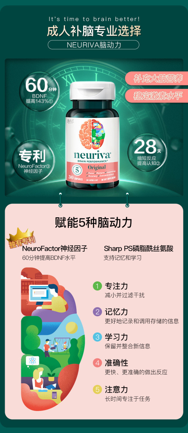 美国原装neuriva脑动力胶囊  补脑记忆力磷脂酰丝氨酸