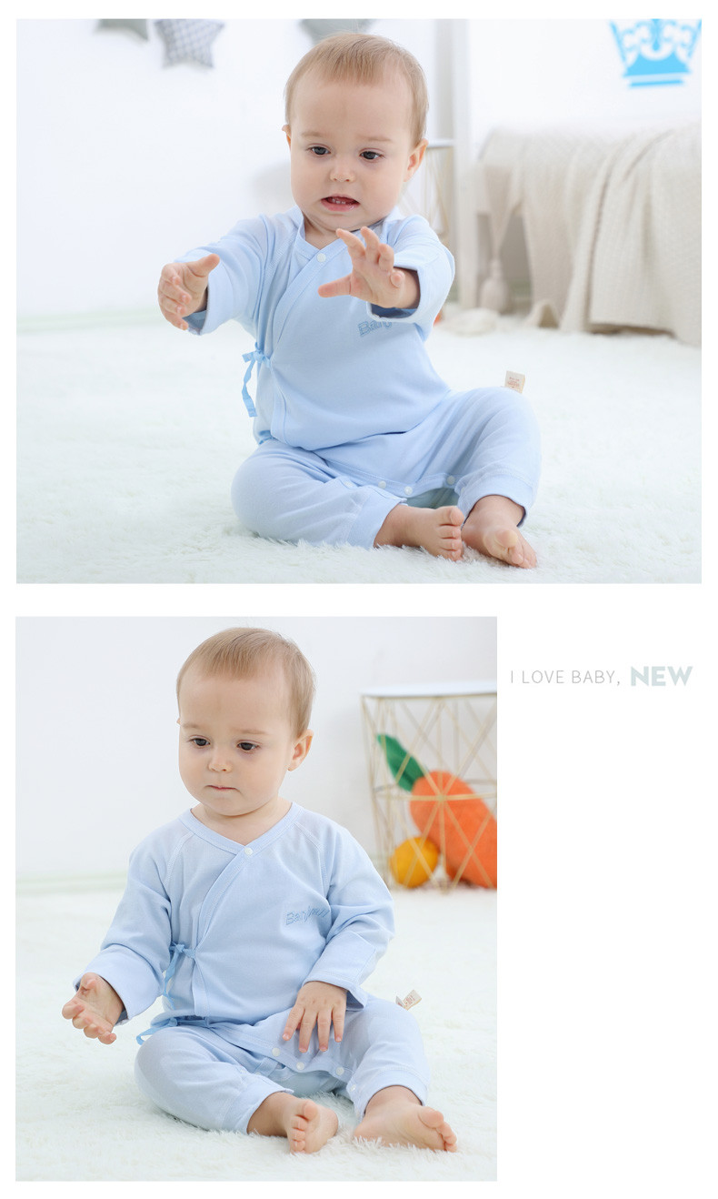 班杰威尔/banjvall 纯棉婴儿连体衣春秋内衣新生儿0-6个月宝宝和尚服春装四季素色哈衣
