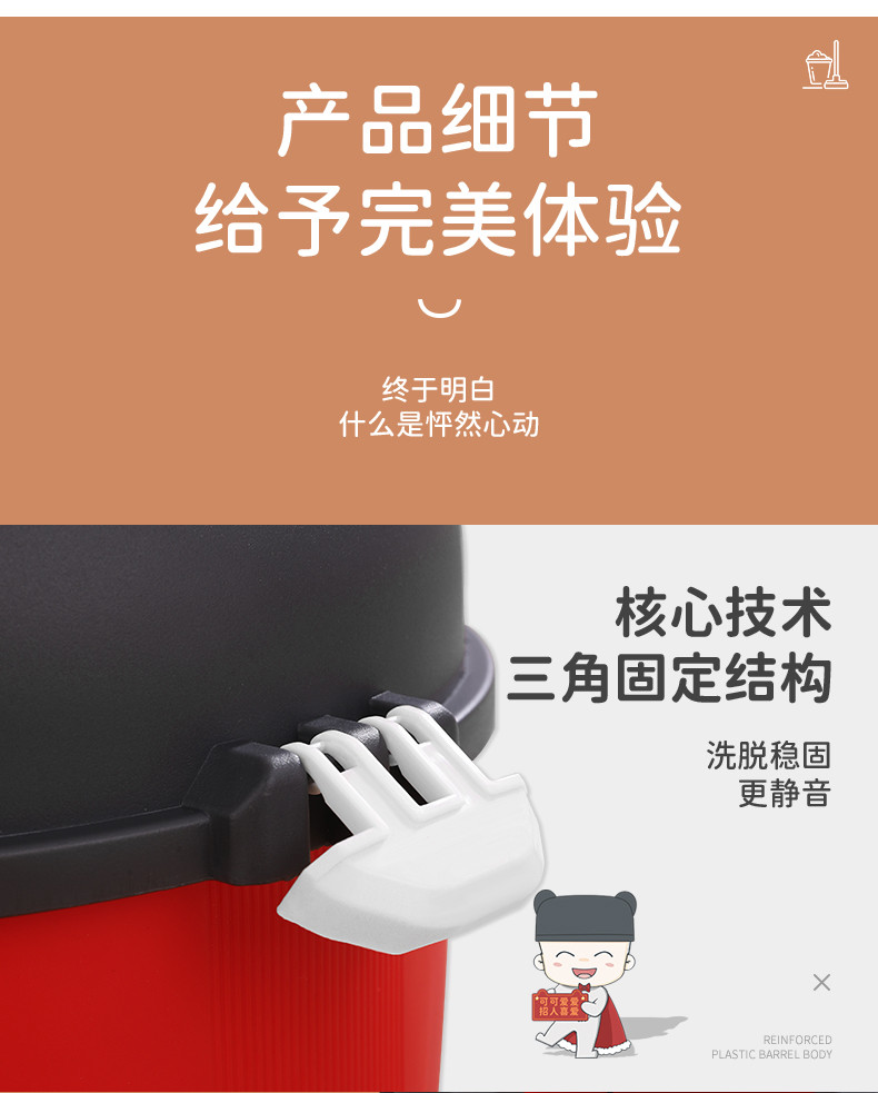 美添乐 旋转拖把免手洗家用加强杆通用拖布一拖净带桶懒人拖地3块拖布 酷奇