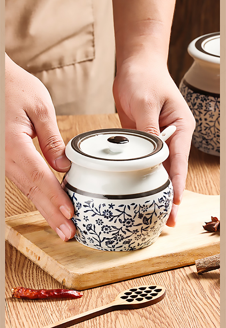 拜杰（BJ） 陶瓷猪油罐中式猪油盅勺子调味罐耐高温厨房调料罐调料盒辣椒罐