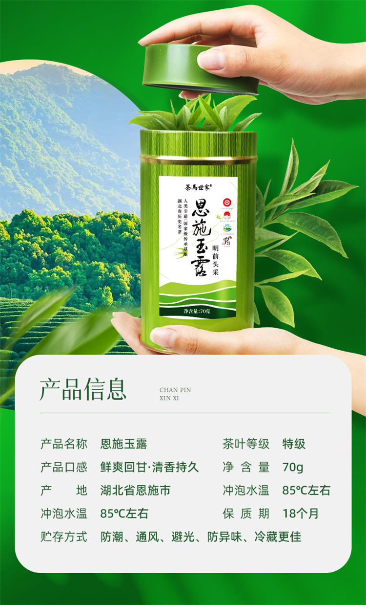 茶马世家 2024早春蒸青绿茶特级罐装70g