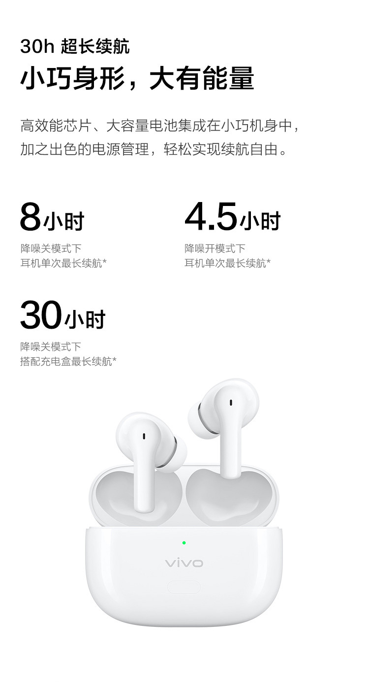 vivo TWS 2 真无线降噪蓝牙耳机智能动态降噪超清音频30h续航88ms低延迟手机