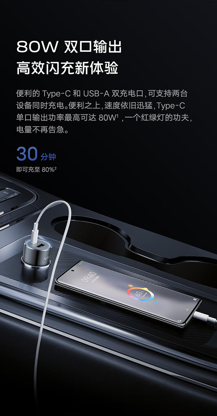 VIVO 双口闪充车载充电器 80W