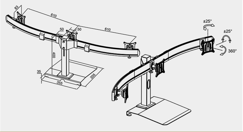 慧想（Thinkwise） 显示器支架/万向旋转可升降/台式立柱款/左右三屏/钣金工艺/BL301