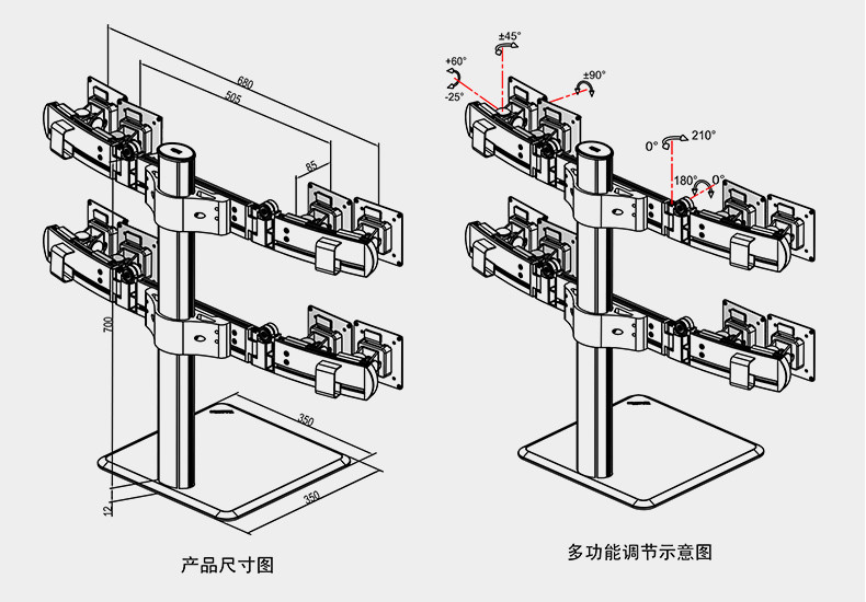 慧想（Thinkwise） 显示器支架/万向旋转可升降/台式立柱款/上下左右四屏/铝合金/L401