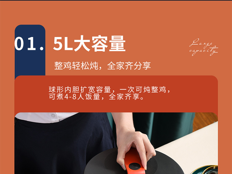 荣事达5升电压力锅单胆、双胆电饭煲高压锅预约保温全自动大号容量环流球形厚釜 YDG50-90A150