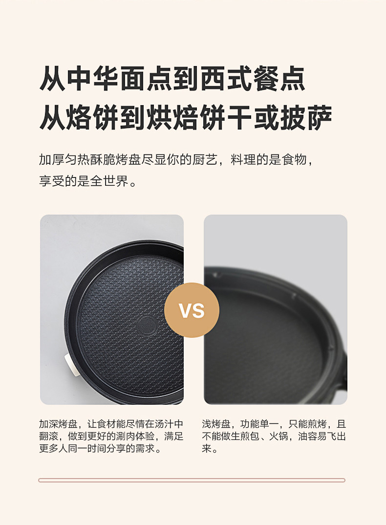 荣事达电饼铛家用加深加大号电饼档煎锅煎烤烙饼机深盘不粘煎饼锅RSD-BF626