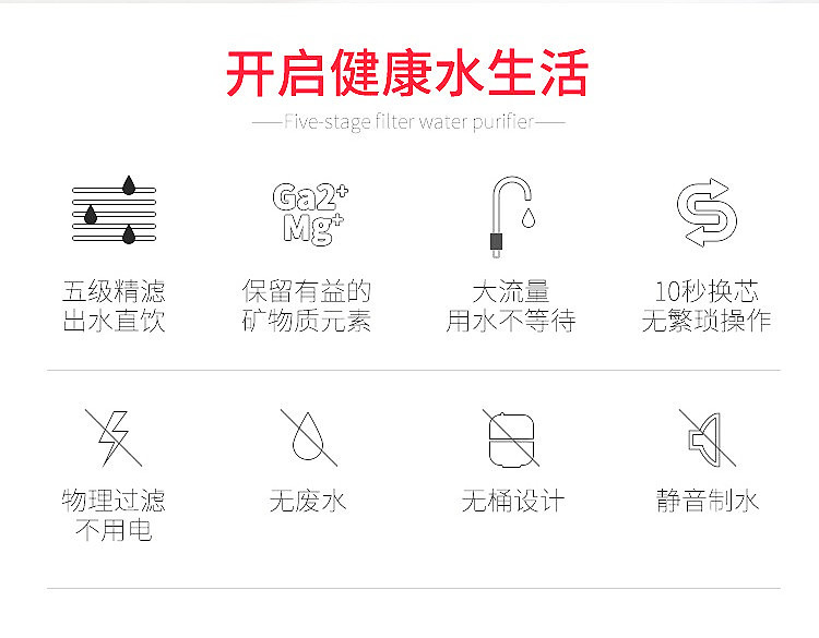 志高（CHIGO）净水器厨房自来水过滤器家用保留矿物质不插电无废水无桶大通量直饮水净化机CG-UF2