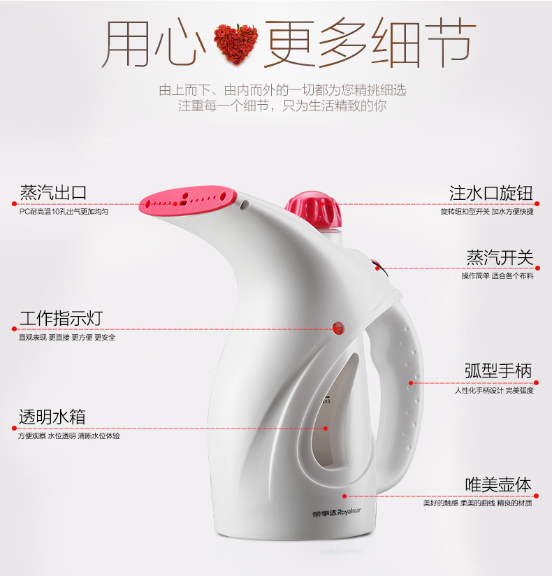 荣事达家用手持式挂烫机便携式蒸汽电熨斗手持烫刷神器烫熨衣服小型宿舍熨烫机学生宿舍办公室酒店公寓通用