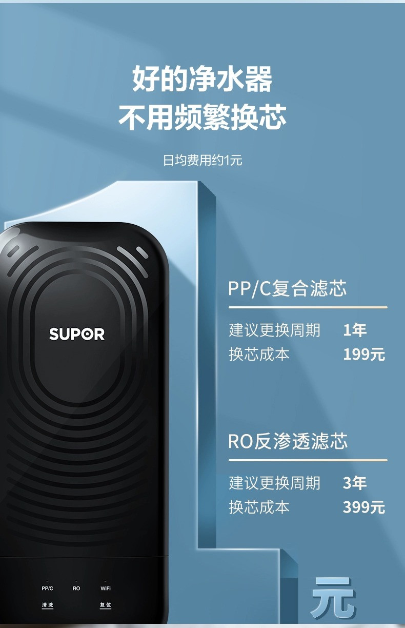 苏泊尔/SUPOR净水器ZR2家用直饮净水机自来水RO过滤器400G反渗透