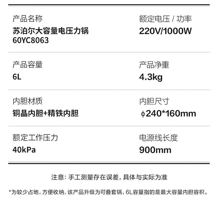 苏泊尔/SUPOR 电压力锅一键收汁双胆智能预约高压锅SY-60YC8063