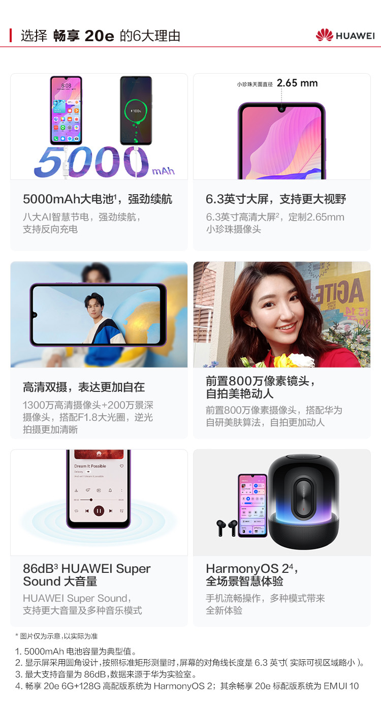 华为/HUAWEI 华为畅享 20e 5000mAh大电池 6.3英寸高清大屏