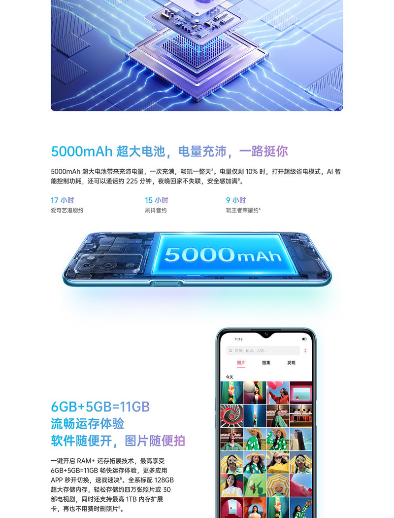 OPPO A56 一体化双模5G 128G超大存储 5000mAh大电池 5G手机