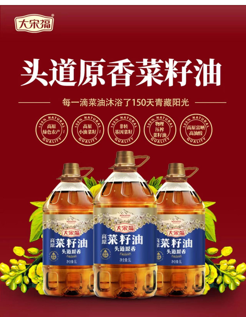 大宋福头道原香菜籽油5L 非转基因物理压榨食用油