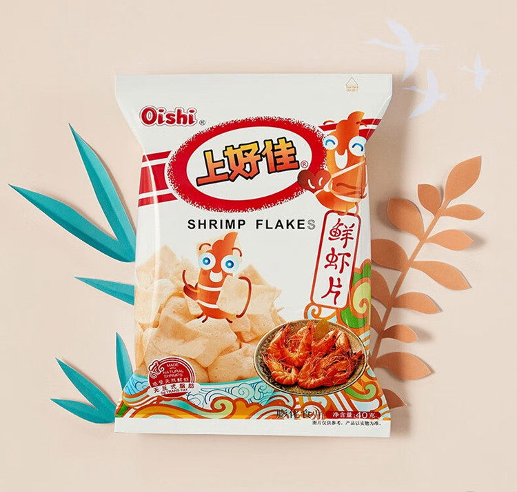 上好佳（Oishi）鲜虾片40g/包 膨化食品 休闲零食 办公室小食 怀旧食品 10包装