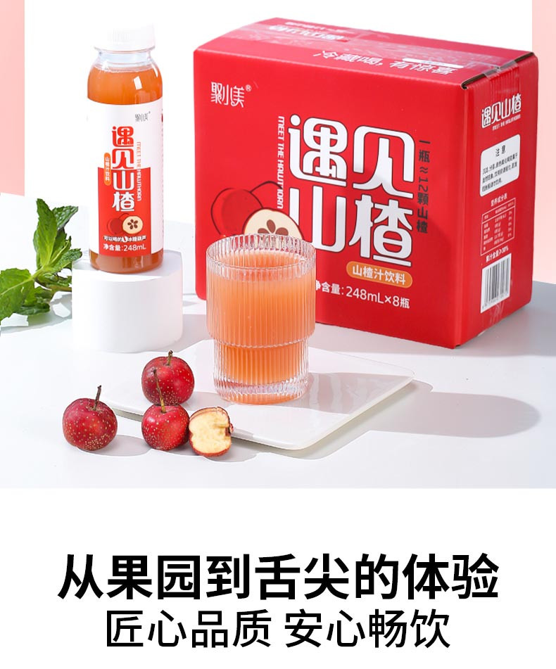 聚小美 酸甜清爽含VC果汁开胃山楂汁8瓶