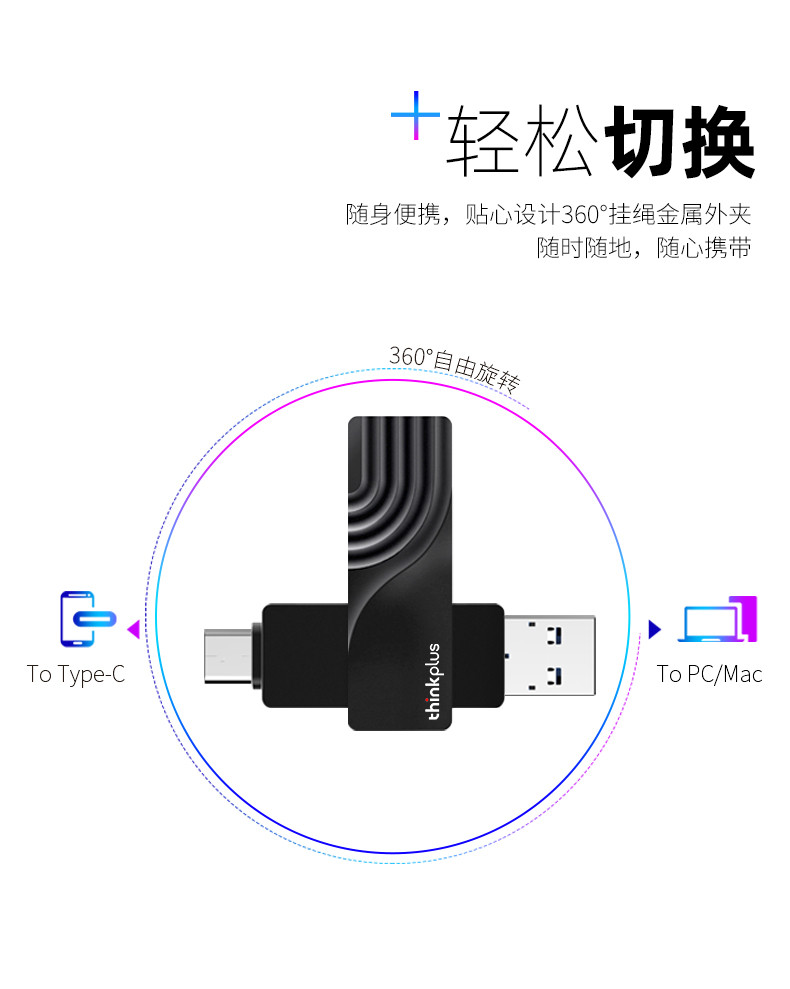 thinkplus 双接口固态U盘128G电脑手机两用Type-c/USB3.0