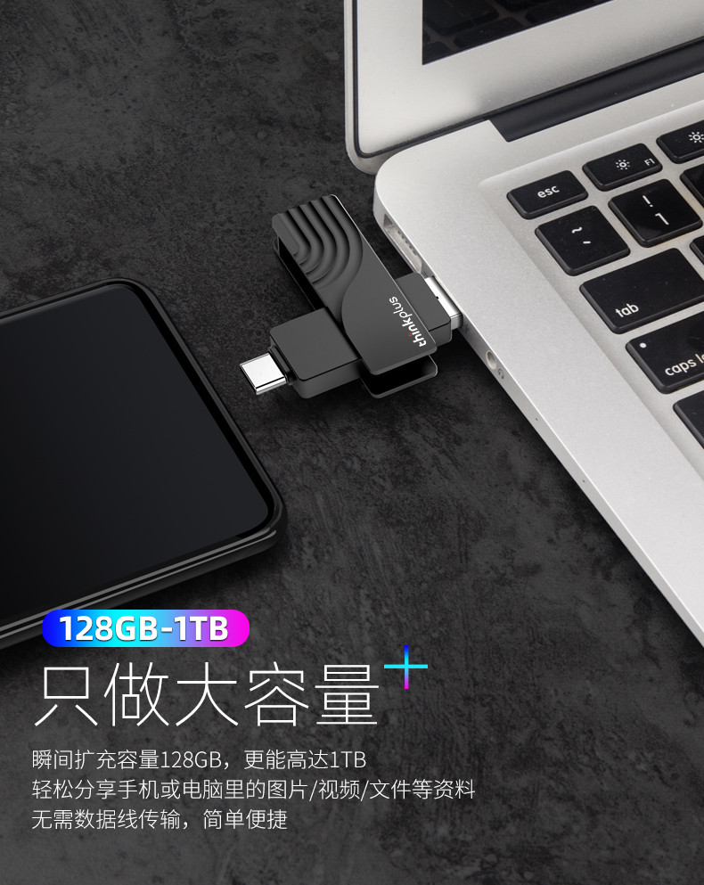 thinkplus 双接口固态U盘128G电脑手机两用Type-c/USB3.0