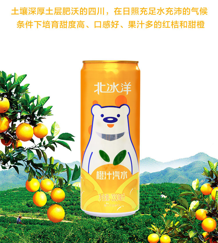 北冰洋 橙汁汽水 330ml/罐 果汁碳酸饮料