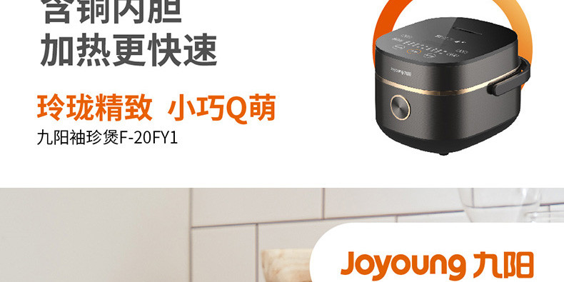 九阳/Joyoung 电饭煲铜釜内胆2升L家用迷你电饭锅预约触摸式智能控制F-20FY1 棕黑色