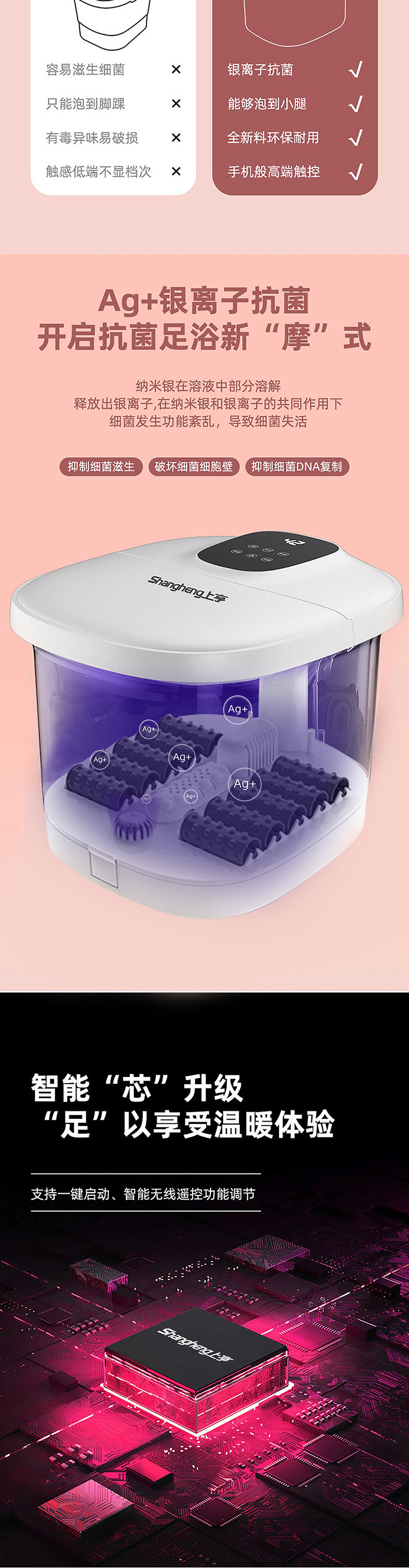 上亨 足浴盆电动按摩加热养生洗脚盆多功能家用全自动高深泡脚桶SHZH-JKZ036-1