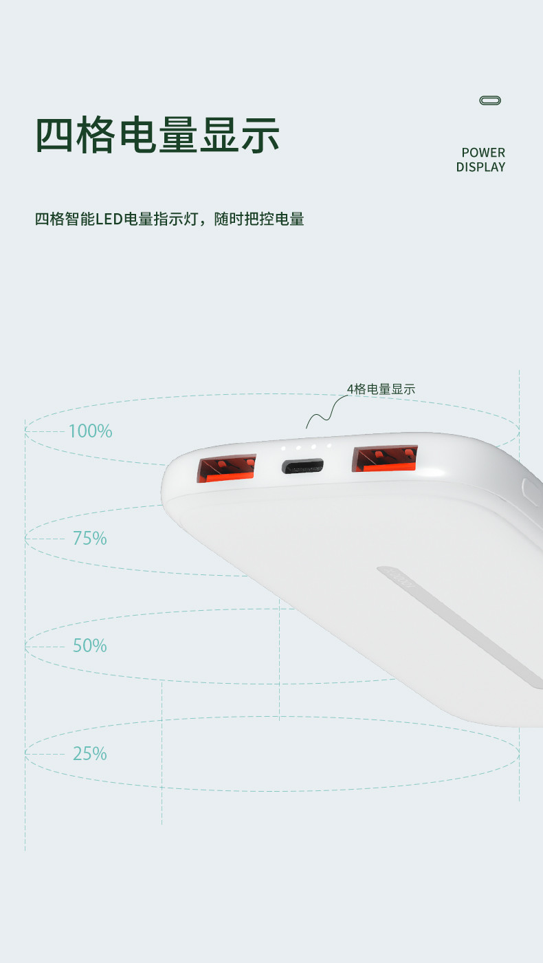 沃品（WOPOW）充电宝L07移动电源双USB输出超薄小巧 可定制 白色 10000mAh