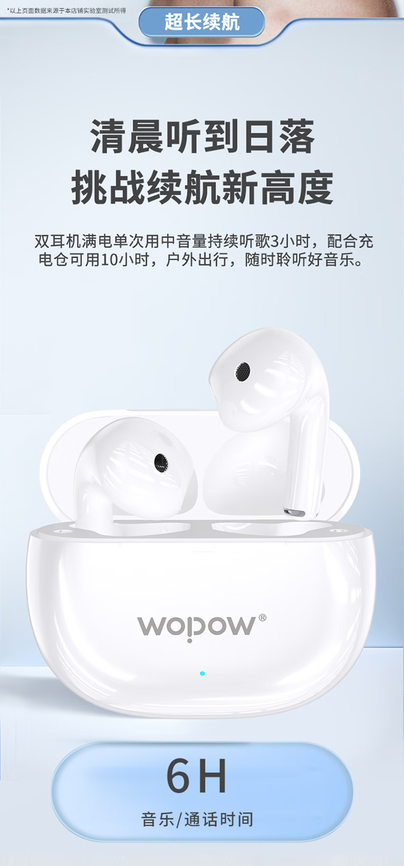 沃品（WOPOW）蓝牙耳机无线HIFI音质发烧级防水续航时间长半入耳音乐运动耳机TWS09白色