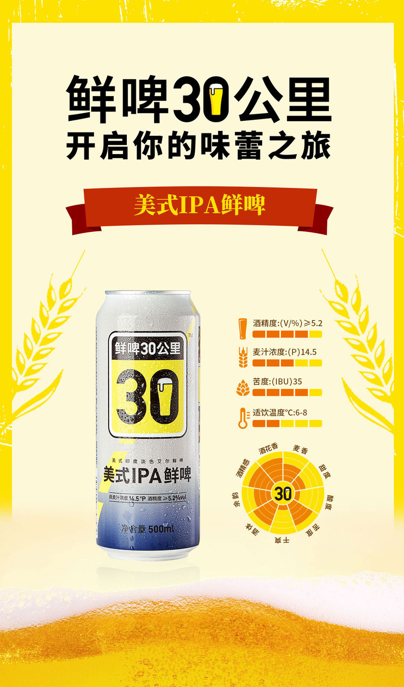  鲜啤30公里  美式IPA500ML12罐装 无菌灌装技术 冷藏锁鲜90天