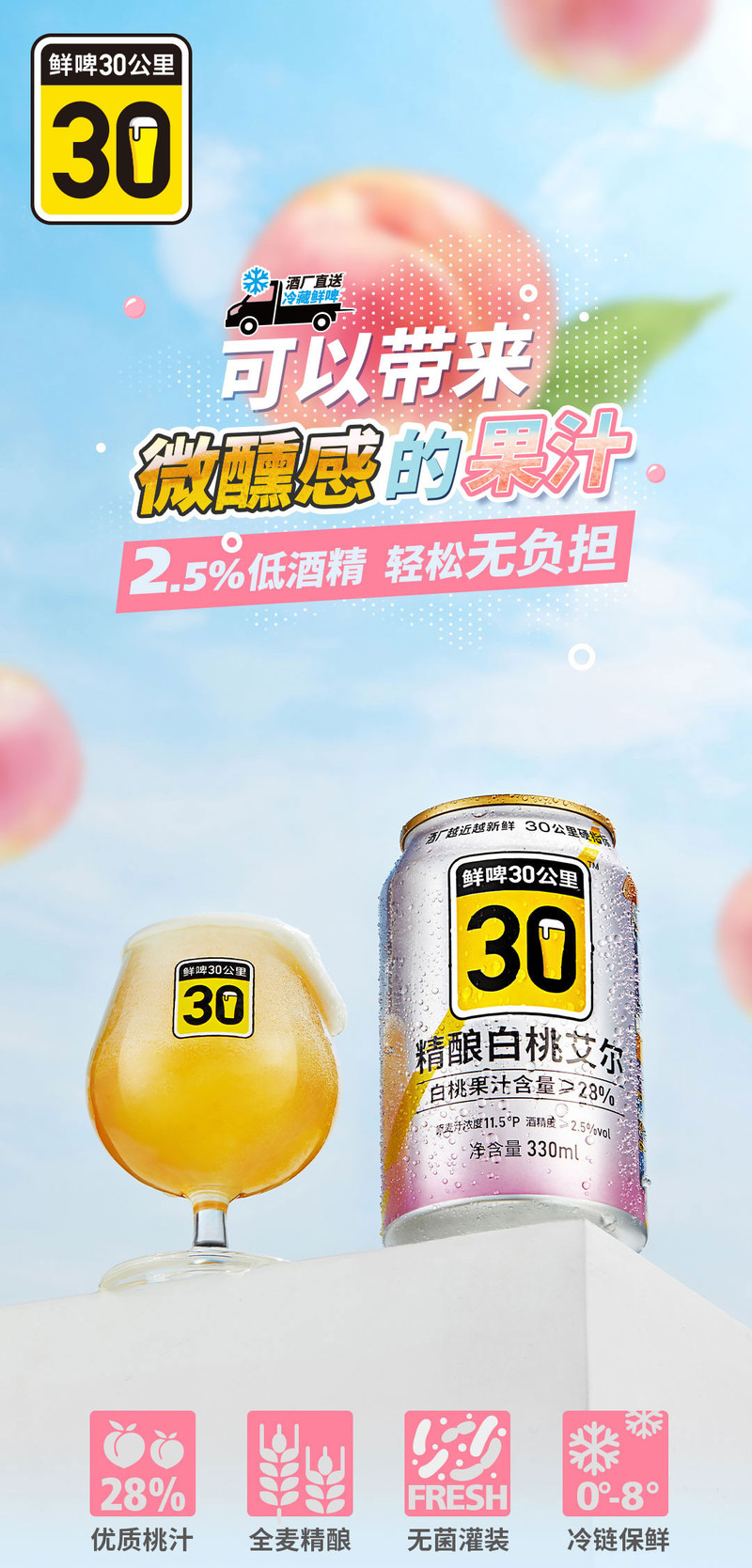 鲜啤30公里  白桃艾尔330ML12罐装（女神专属啤酒） 原厂顺丰冷藏配送