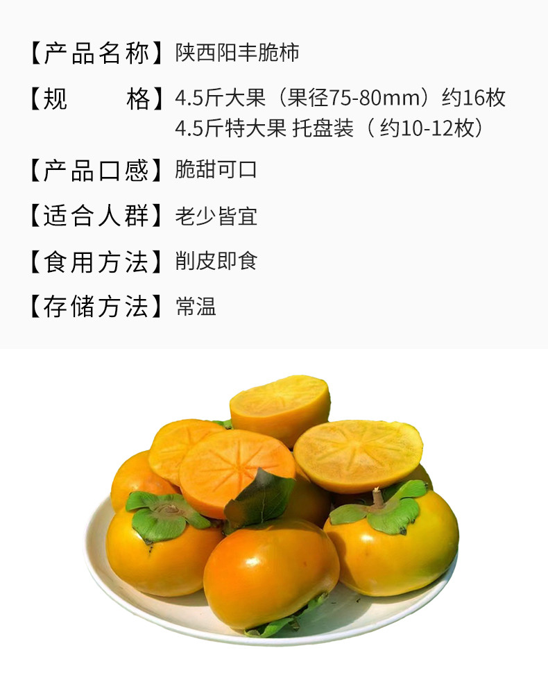 食欲跳动 陕西阳丰脆柿 4.5斤特大果 托盘装（ 约10-12枚）