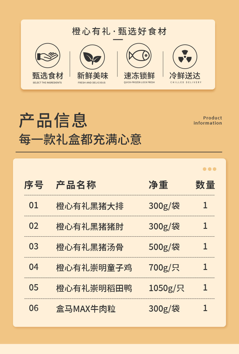 橙心有礼 &amp;盒马 肉肉家族398型礼盒 3150g  品质保证 全程冷链