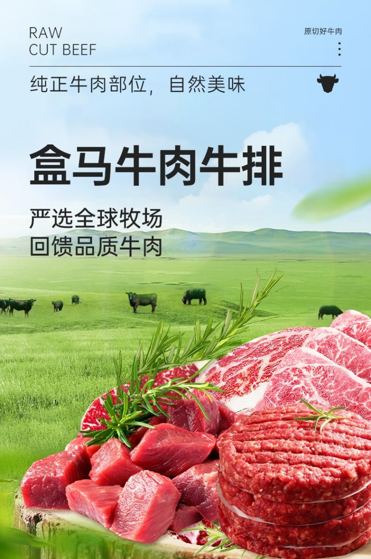 橙心有礼 盒马牛肉牛排398型礼盒1900g 西冷牛排 眼肉牛排