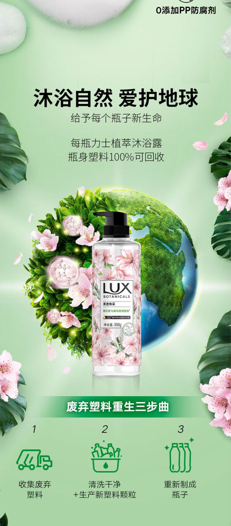 力士/LUX 植萃精油香氛沐浴露沐浴乳 樱花香与烟酰胺 550g