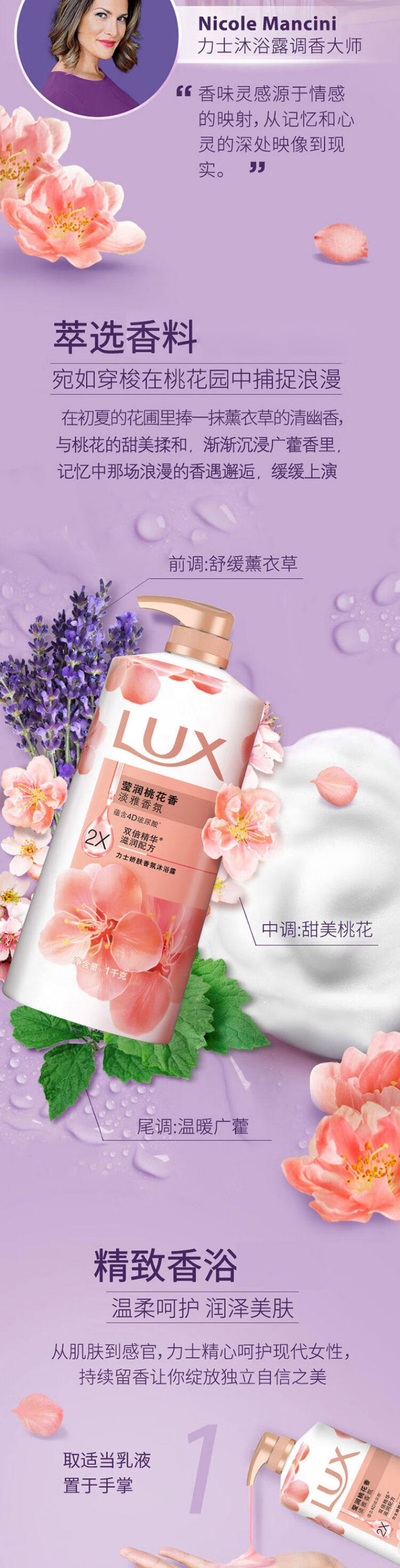 力士/LUX 娇肤香氛沐浴露莹润桃花香1kg