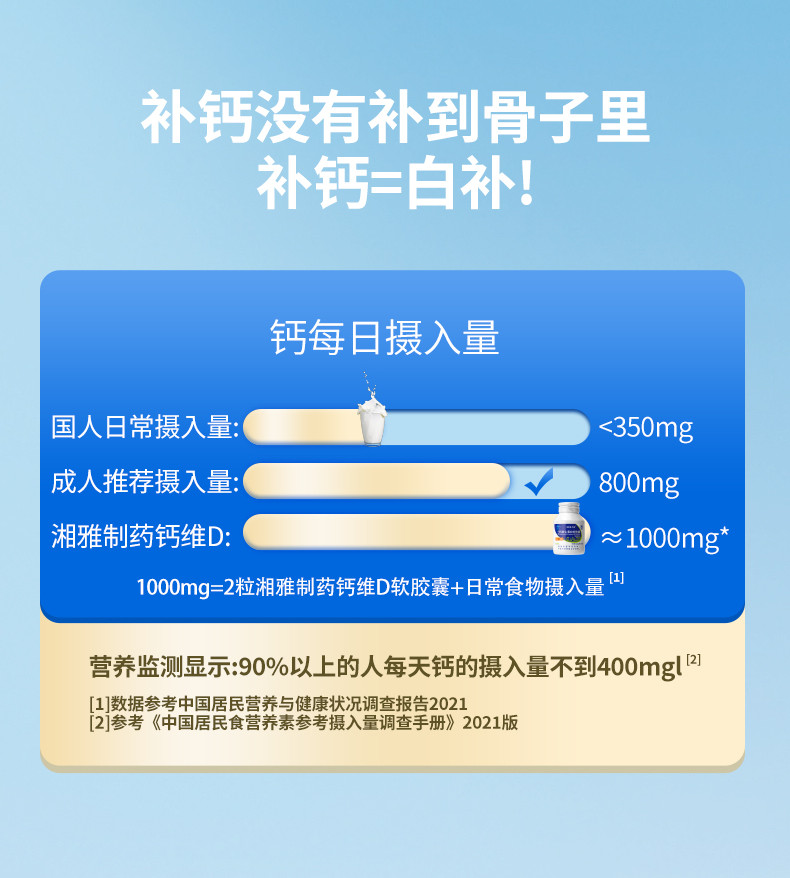 湘雅康尔福 湘雅液体钙 钙维生素D软胶囊增骨密度 50粒/瓶