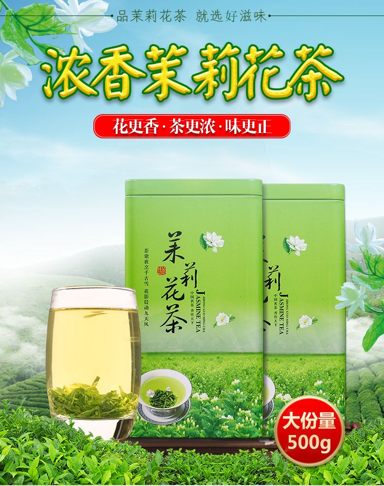 茉莉花茶叶买一送一新茶浓香型耐泡花草茶绿茶茉莉花罐装250g500g